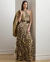 Lauren Ralph Women's Zebra-Print Ruffle-Trim Georgette Gown