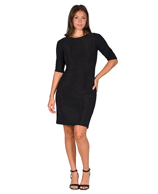 24seven Comfort Apparel Petite Elbow Length Sleeve Shimmer Bodycon Mini Party Dress