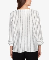 Alfred Dunner Women's Santa Barbara Splice Textured Stripe Top with Necklace