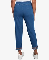 Alfred Dunner Women's El Paso Border Fringe Denim Ankle Jeans