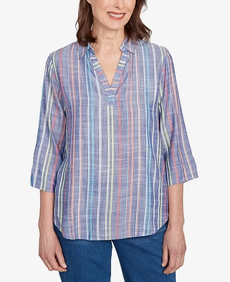 Alfred Dunner Women's El Paso Textured Multi Stripe Collared Top