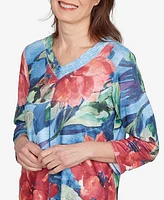 Alfred Dunner Women's El Paso Dramatic V-Neck Floral Top