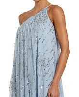 Mac Duggal Women's Bow Embellished Mesh One Shoulder High Low Gown