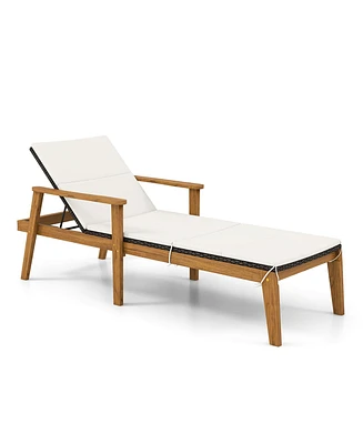 Gymax Outdoor Chaise Lounge Chair w/ Armrests & 4-Level Backrest Adjustment