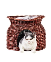 Bingopaw 2-in-1 Handwoven Willow Cat Bed & Storage Basket: Breathable, Reinforced Base, Arched Entry, 2-Tier