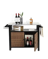 Mondawe Wicker Rolling Kitchen Cart with Stainless Top