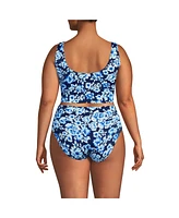 Lands' End Plus Tugless Midkini Top and High Waisted Bottom Swimsuit Set
