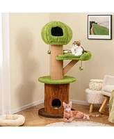 Slickblue Mushroom Cat Tree for Indoor Cats with 2 Cute Condos Plush Perch and Teasing Balls