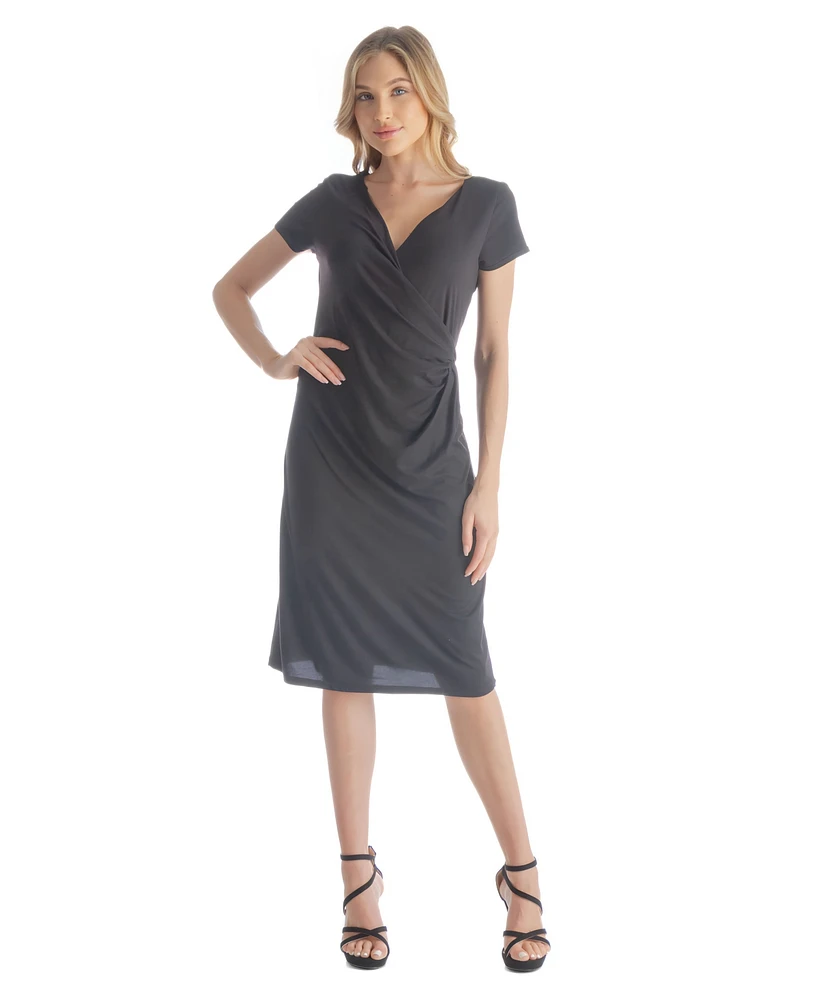 24seven Comfort Apparel Petite Short Sleeve Knee Length Dress