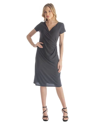 24seven Comfort Apparel Petite Short Sleeve Knee Length Dress