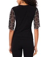 Msk Petite Short-Sleeve V-Neck Top