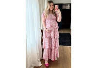 Pinkblush Maternity Pink Floral Square Neck Ruffle Layered Maxi Dress