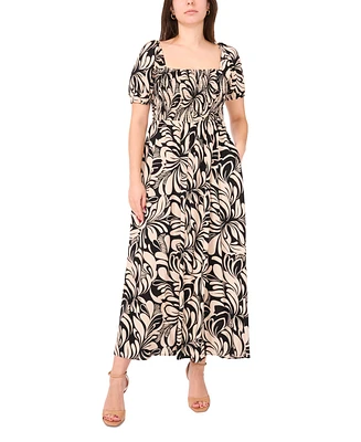 Msk Petite Square-Neck Short-Sleeve Maxi Dress