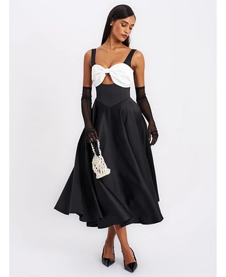 Miss Circle Women's Edda Black Maxi Gown with White Bow