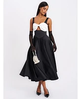 Miss Circle Women's Edda Black Maxi Gown with White Bow