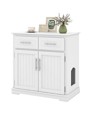 Cat Litter Box Enclosure with 2 Drawers and Double Doors