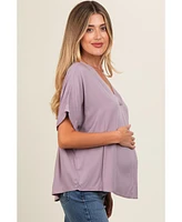 Pinkblush Maternity Lavender V-Neck Pin-Tuck Detail Top