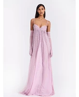 Miss Circle Women's Wallie Pink Rhinestone Embellished Mesh Backless Gown