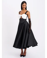 Miss Circle Women's Edda Black Maxi Gown with White Bow