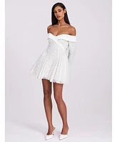 Miss Circle Women's Kira Bead Embroidered Mesh Off Shoulder Long Sleeve Mini Dress