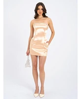 Miss Circle Women's Paisley Pearl Trim Gold Sleeveless Mini Dress