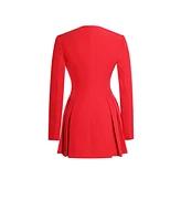 Miss Circle Women's Ubah Red Blazer Pleated Button-up Long Sleeve Mini Dress