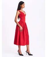 Miss Circle Women's Nahla Red Drop Waist Midi Dress with Buttons