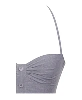 Miss Circle Women's Melody Gray Stripe Halter Drop Waist Mini Dress