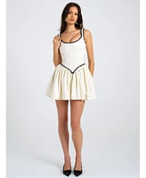 Miss Circle Women's Coco White Boucle Tweed V Waist Mini Dress