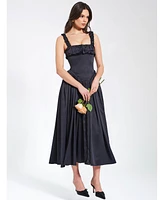 Miss Circle Women's Noreen Black Satin Drop Waist Maxi Sundress