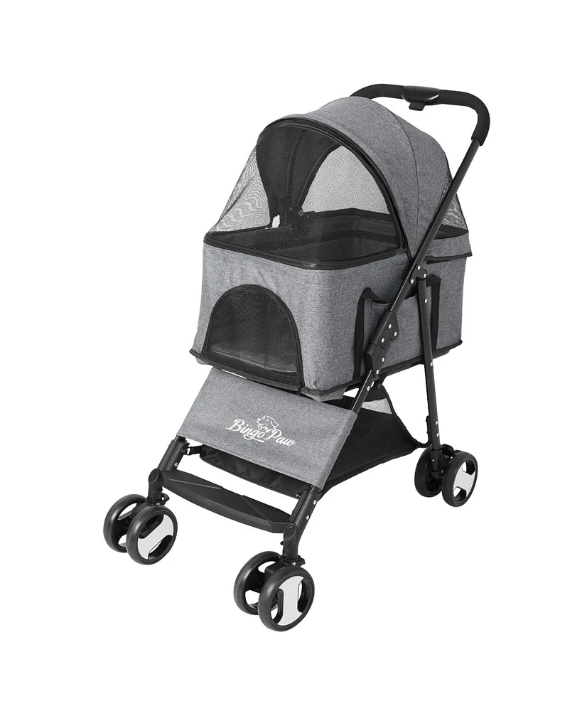 Bingopaw Detachable Pet Stroller,1-Click Fold, Breathable Mesh Windows, Shockproof Eva Wheels, 20kg Capacity w/Rain Cover