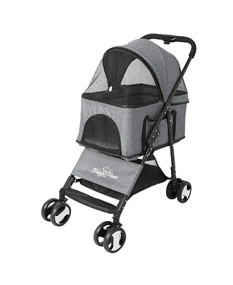 Bingopaw Detachable Pet Stroller,1-Click Fold, Breathable Mesh Windows, Shockproof Eva Wheels, 20kg Capacity w/Rain Cover
