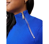 Melissa Paige Petite Mock Neck Asymmetric-Zip Sweater