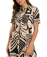 London Times Petite Collared Short-Sleeve A-Line Dress
