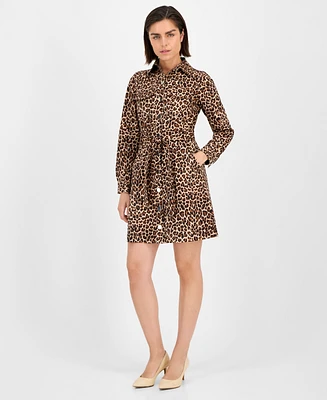 Anne Klein Women's Printed Tie-Waist Long-Sleeve Shirtdress