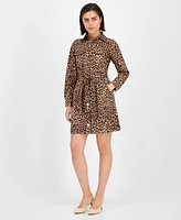 Anne Klein Women's Printed Tie-Waist Long-Sleeve Shirtdress