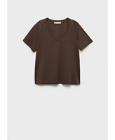 Mango Women's Plain V-Neck Cotton Pajama T-Shirt