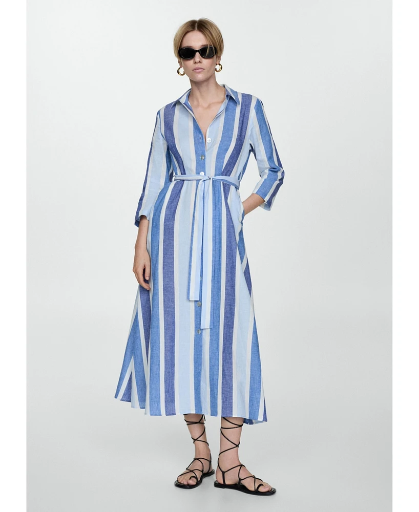 Mango Women's Belted Striped Shirt Dress