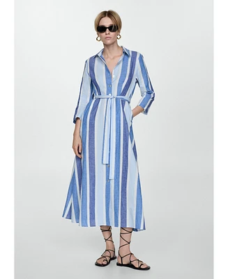 Mango Women's Belted Striped Shirt Dress