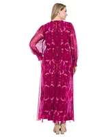 London Times Plus Bishop-Sleeve Mesh Maxi Dress