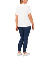 Vince Camuto Plus Crewneck Polished Short-Sleeve Knit Top