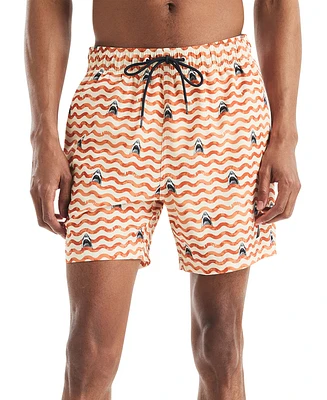 Jaws x Nautica Men's Classic-Fit Active Stretch Quick-Dry Printed 6" Swim Trunks