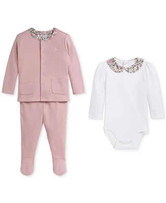 Polo Ralph Lauren Baby Girls Bodysuit, Pant & Reversible Jacket Set