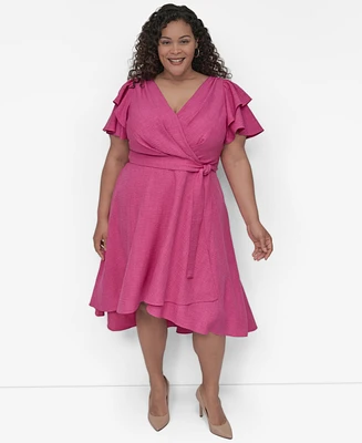 Dkny Plus Surplice Flutter-Sleeve Fit & Flare Dress