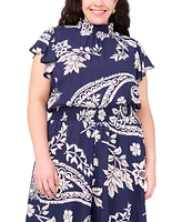 Msk Plus Printed Mock-Neck Short-Sleeve Jumpsuit
