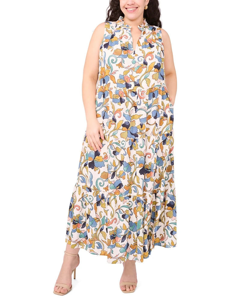 Msk Plus Printed Split-Neck Sleeveless Maxi Dress