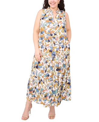 Msk Plus Printed Split-Neck Sleeveless Maxi Dress