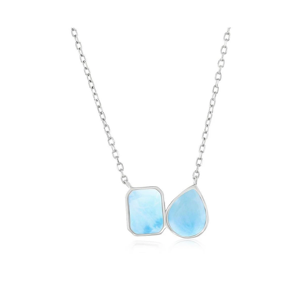 Sterling Silver Rectangle & Pearshaped Larimar Necklace