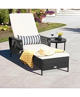 Gymax Adjustable Patio Rattan Lounge Chair Chaise Recliner w/ Cushion & Pillow