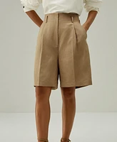 Lilysilk Women's Chic Silk-Linen Blend Bermuda Shorts